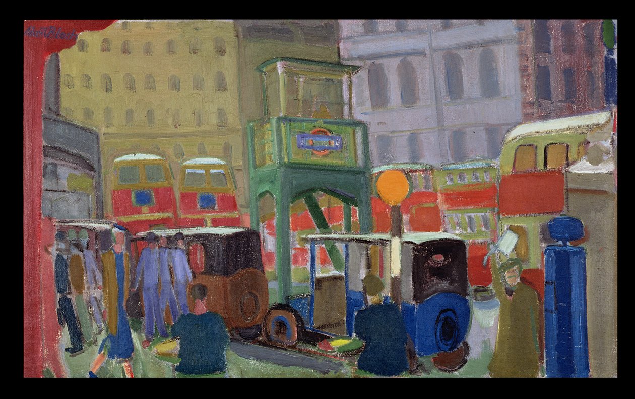 Scène de rue à Londres (huile sur toile) - Martin Bloch