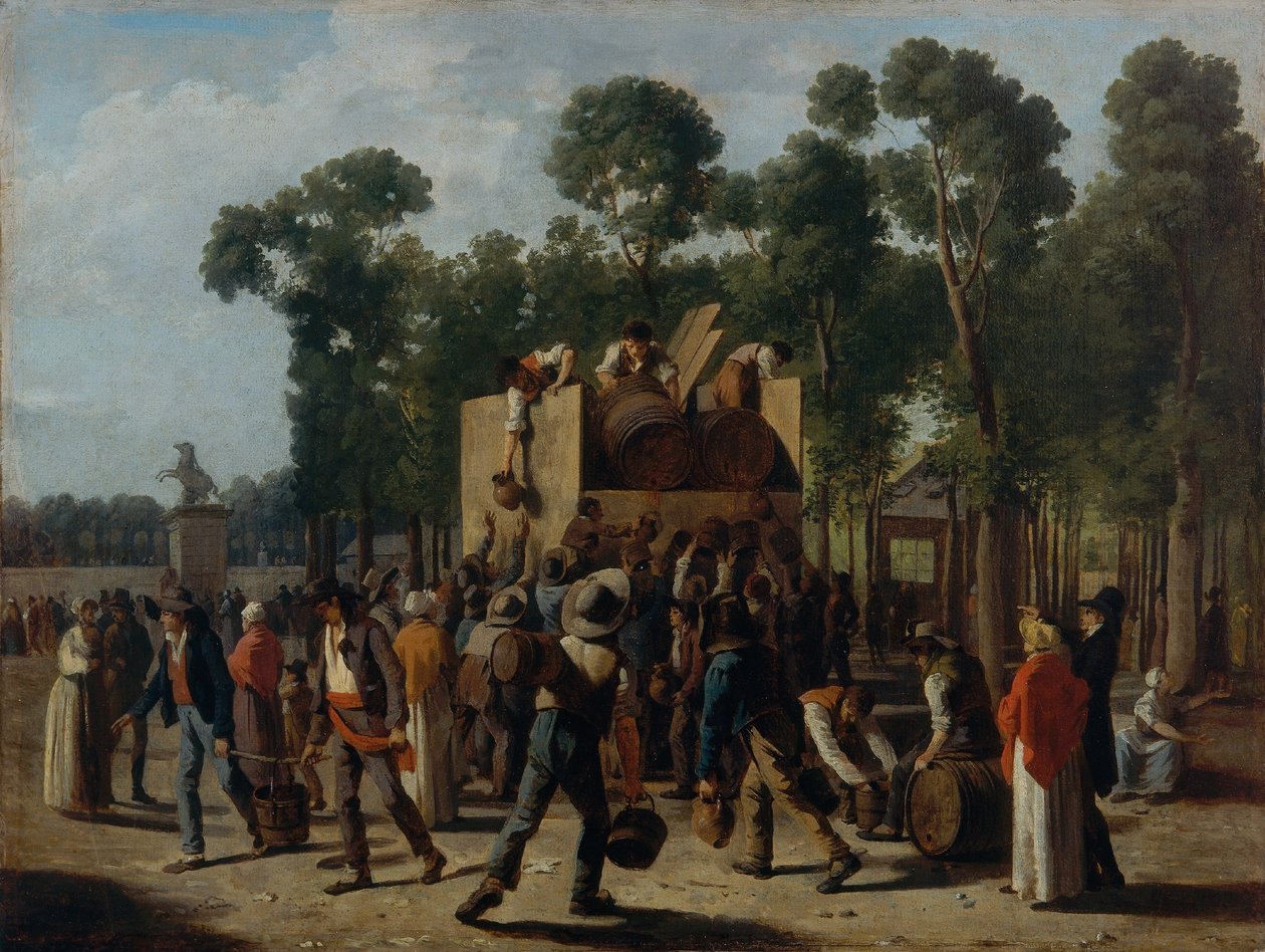 Distribution de vin sur les Champs-Elysées, vers 1795 (huile sur papier, marouflée sur toile) - Martin Drölling