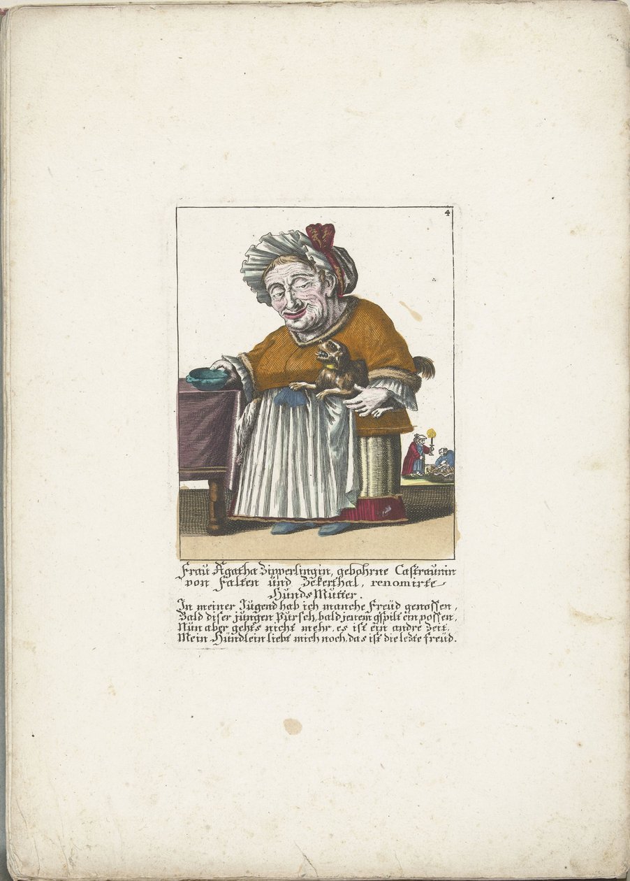 La naine Frau Agatha Zipperlingin avec un petit chien, vers 1710 - Martin Engelbrecht (attributed to)