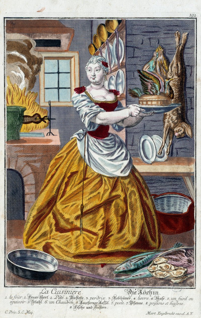 Le cuisinier. Gravure de Martin Engelbrecht dans "Nouvelle assemblée des manouvries habillées" - Martin Engelbrecht