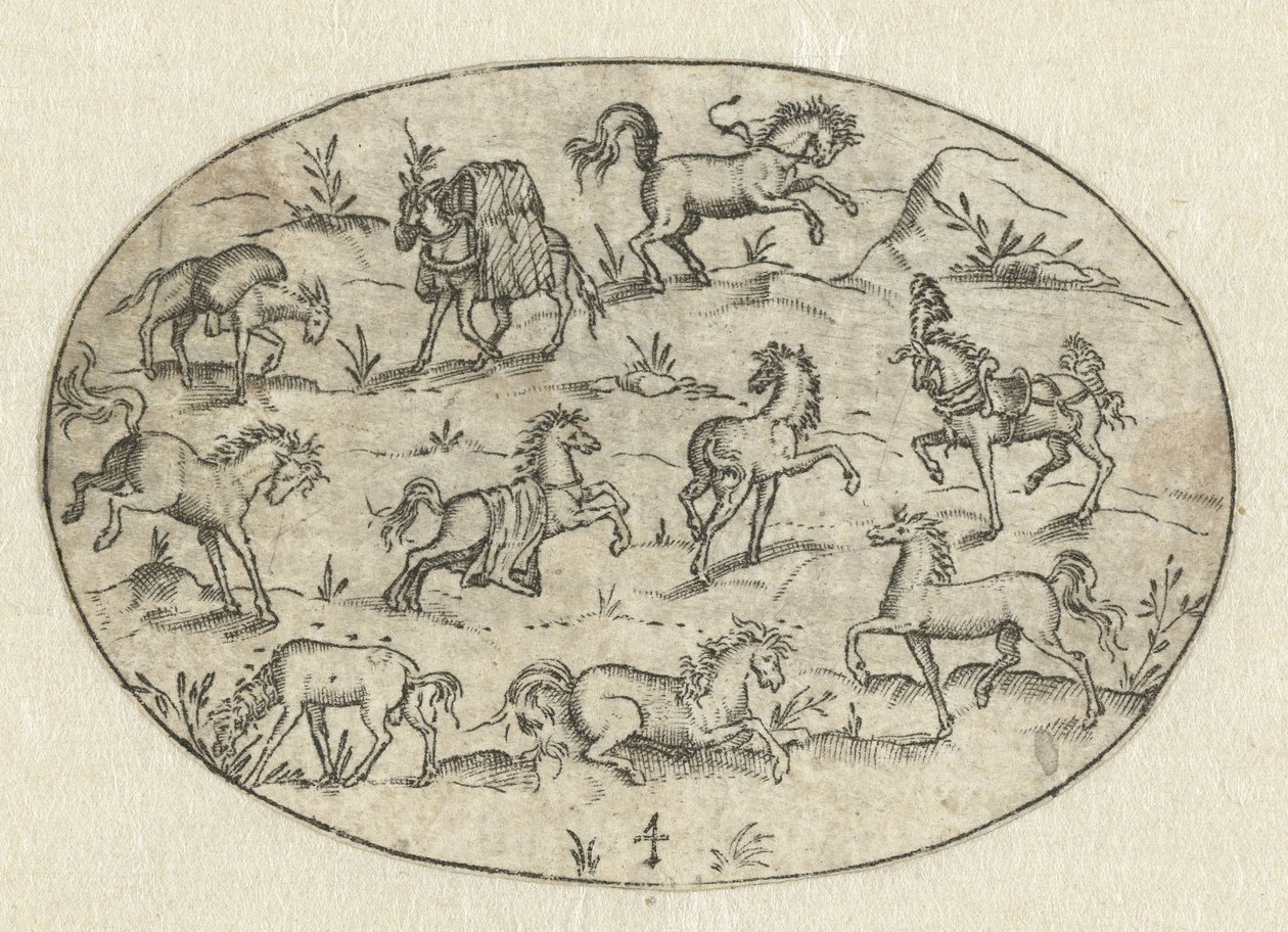 Ovale avec huit chevaux et deux ânes - Martin Pleginck