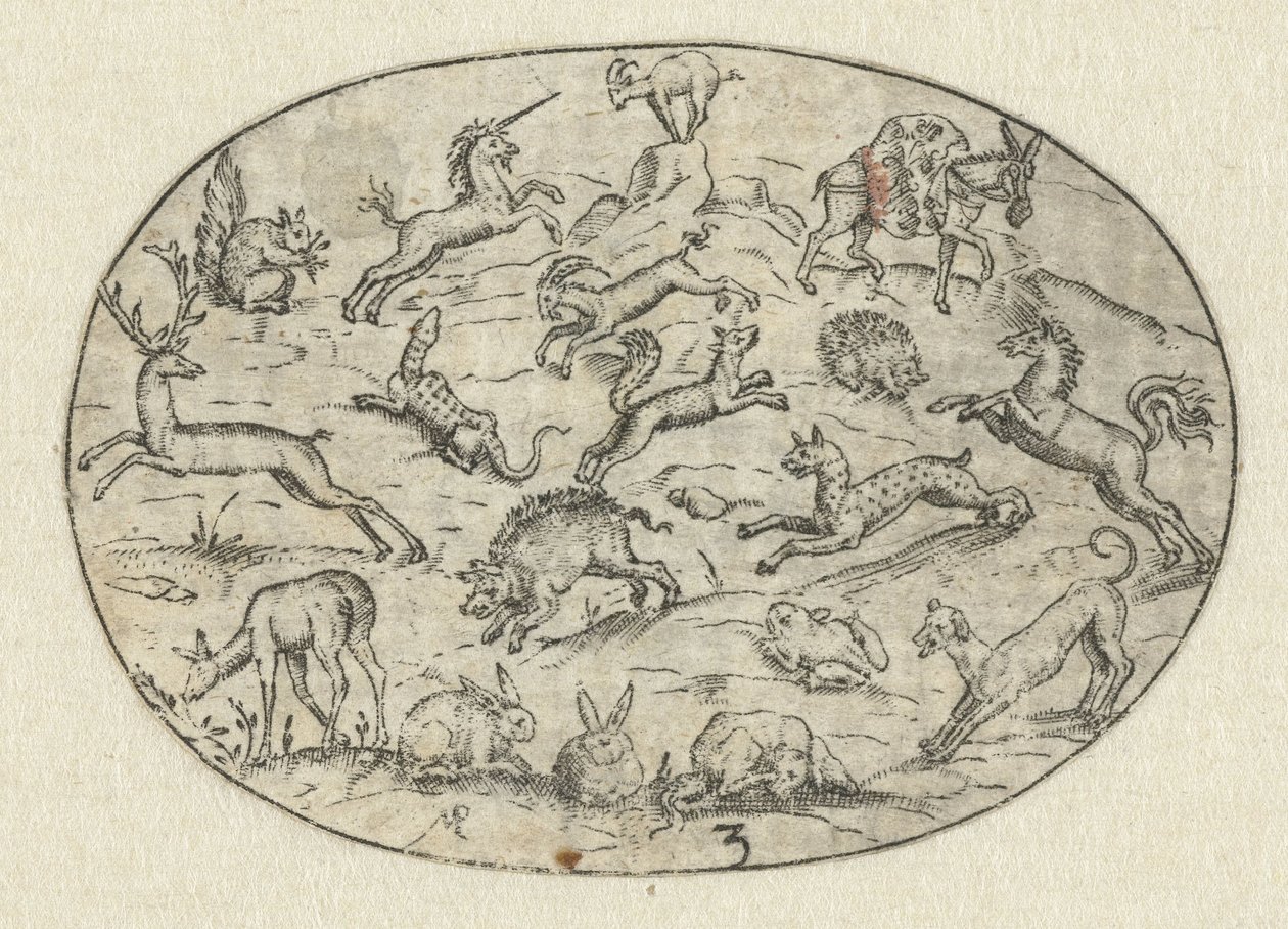 Ovale avec dix-huit animaux - Martin Pleginck