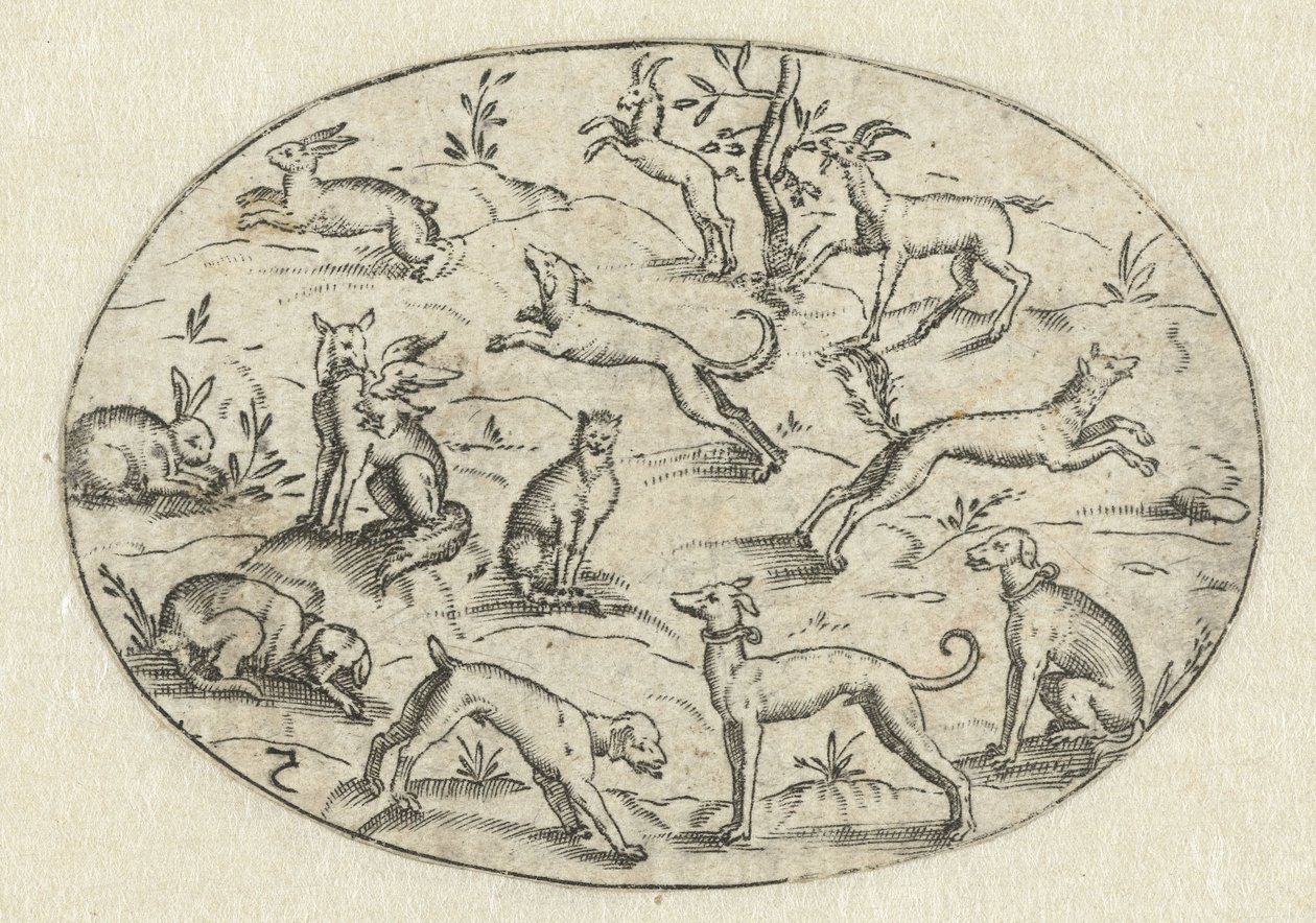 Ovale avec chiens, chèvres et lapins - Martin Pleginck