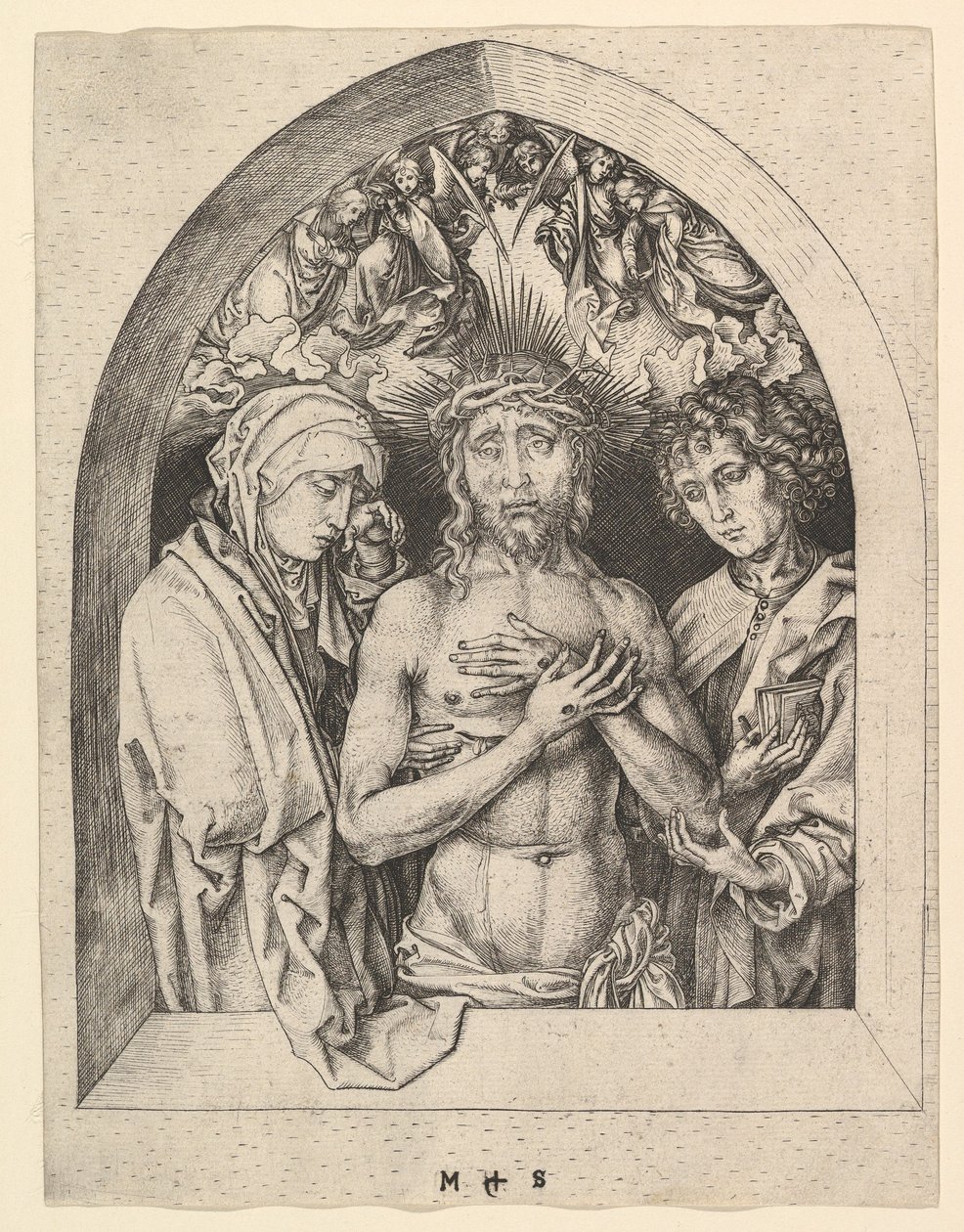 Le Christ en homme de douleurs avec la Vierge et Saint Jean - Martin Schongauer