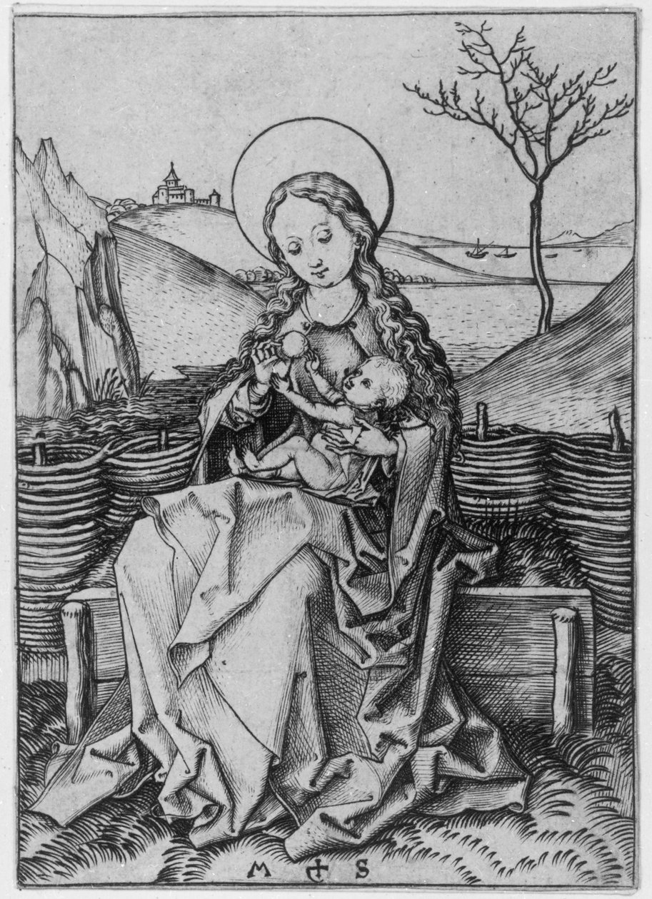 Madone sur un banc de gazon - Martin Schongauer