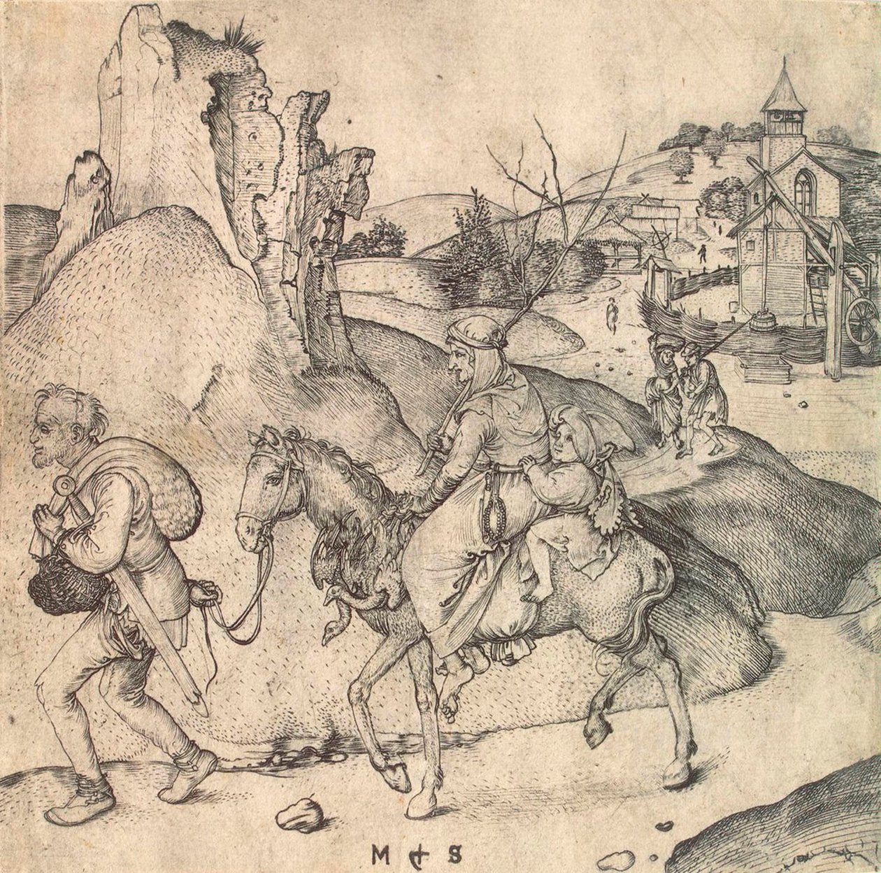 Famille de paysans allant au marché, entre 1473 et 1475 - Martin Schongauer