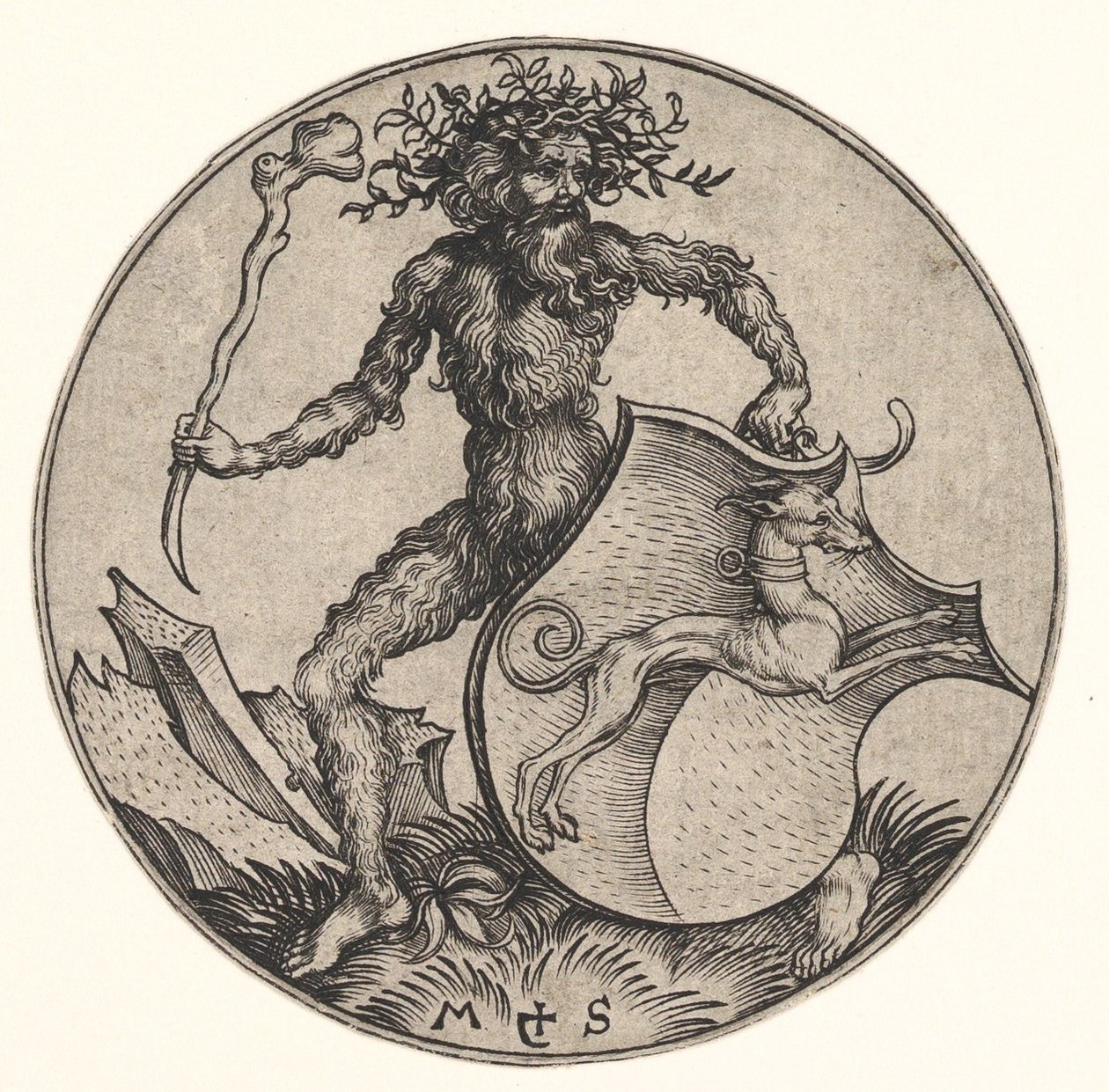 Bouclier avec lévrier tenu par un homme sauvage, vers 1435-1491 - Martin Schongauer