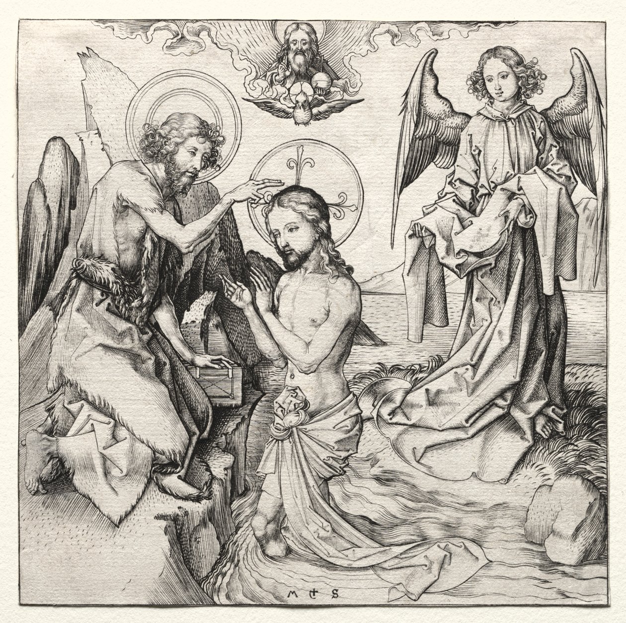 Le baptême du Christ dans le Jourdain - Martin Schongauer