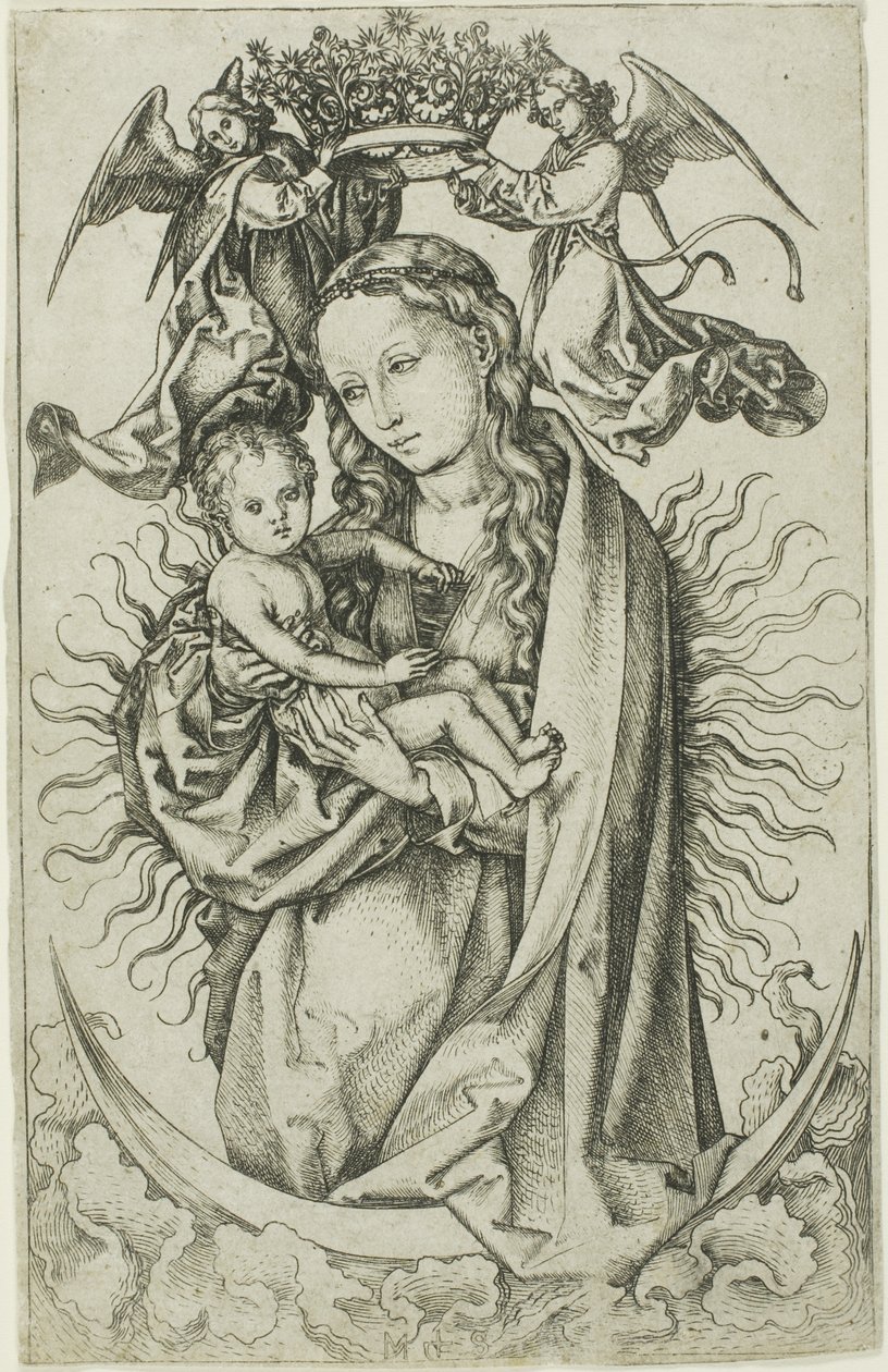 La Madone sur le croissant couronnée par deux anges - Martin Schongauer