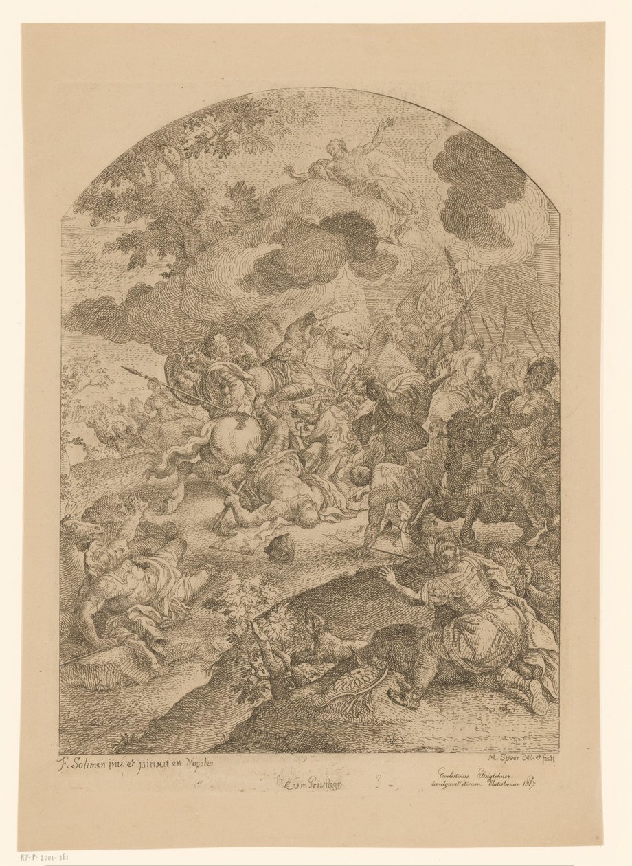 Scène de bataille avec apparition du Christ - Martin Speer