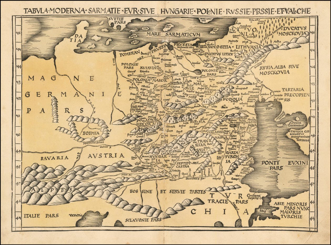 Carte de 1513 de la Pologne, de la Baltique, de la Hongrie et de l