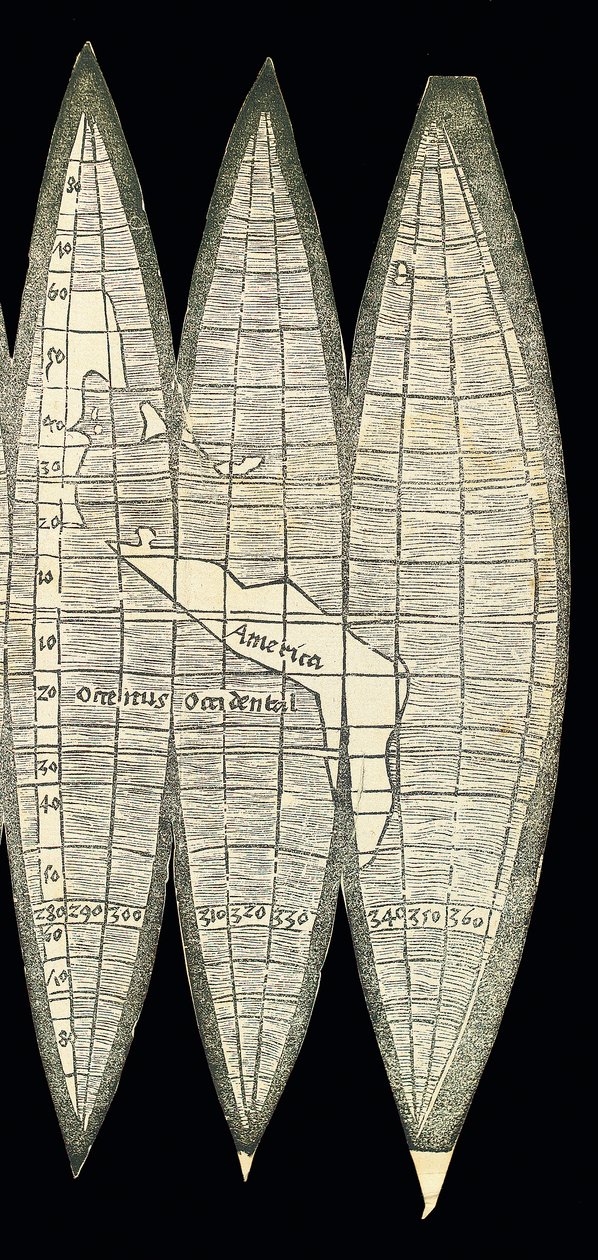 Carte du monde sous forme de fuseaux de globe terrestre, 1507 - Martin Waldseemuller