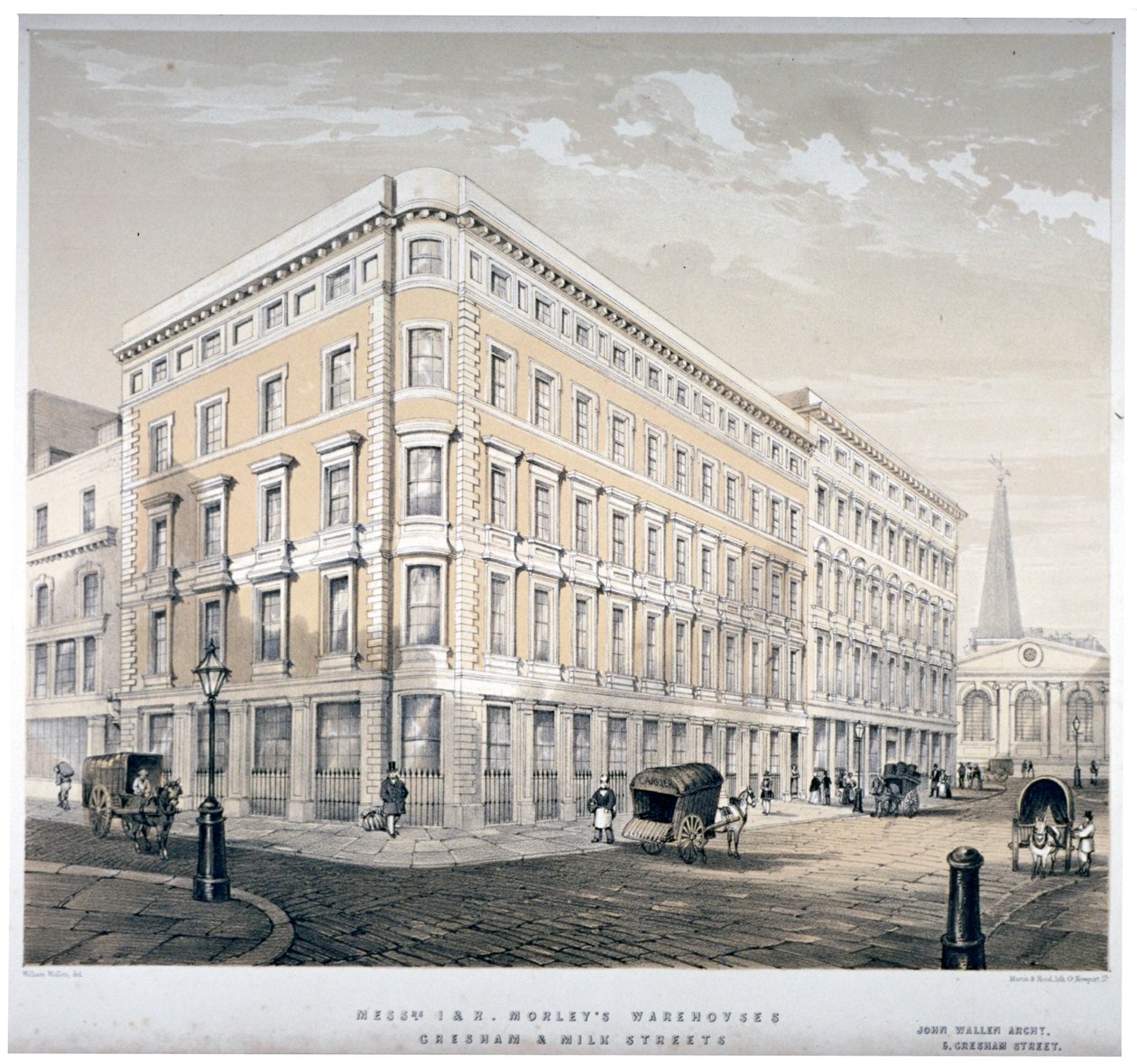 Entrepôts de Messieurs J&R Morley, coin de Milk Street et Gresham Street, Londres, vers 1840 - Martin and Hood
