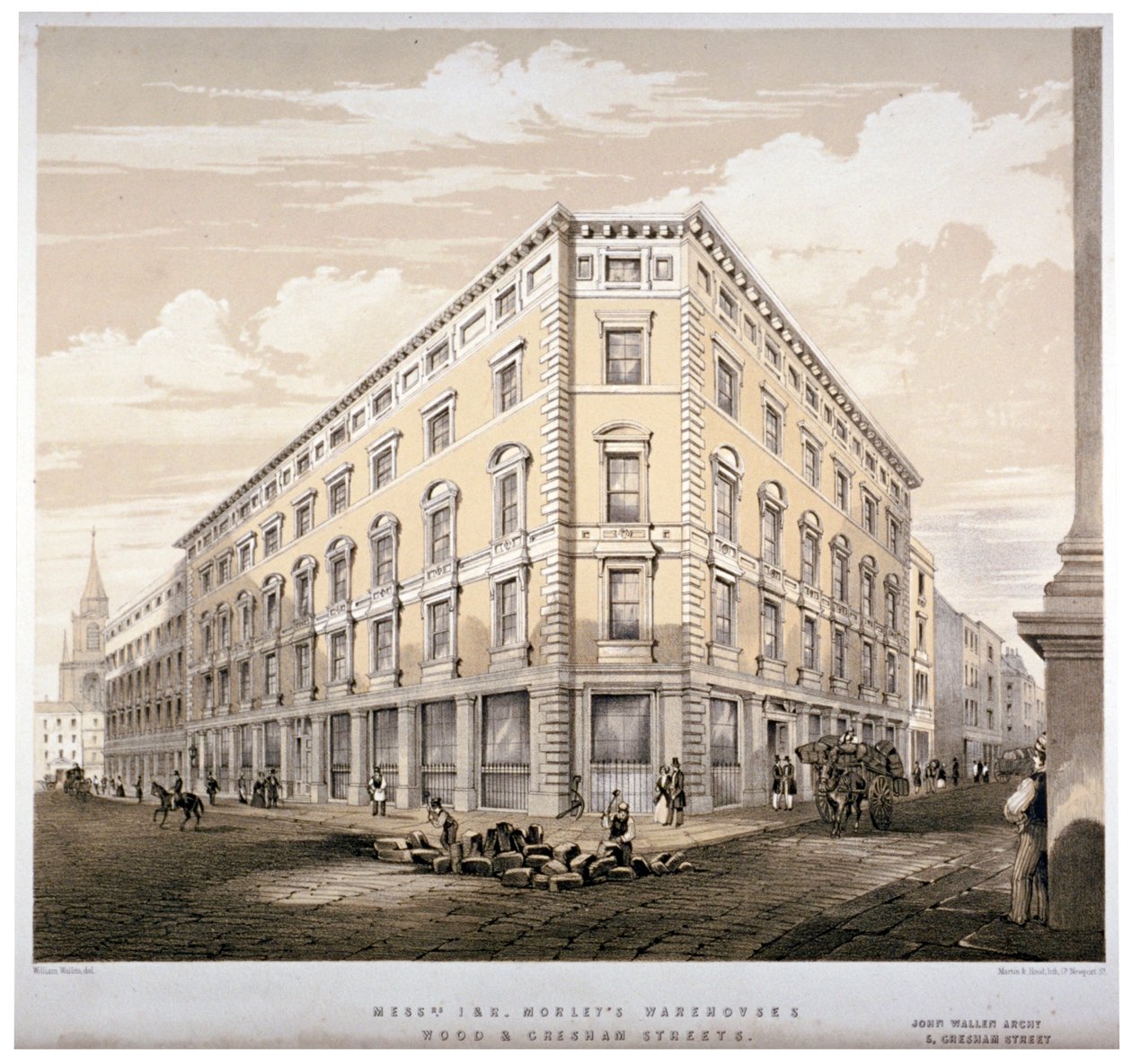 Entrepôts de Messieurs J&R Morley, coin de Wood Street et Gresham Street, Londres, vers 1840 - Martin and Hood