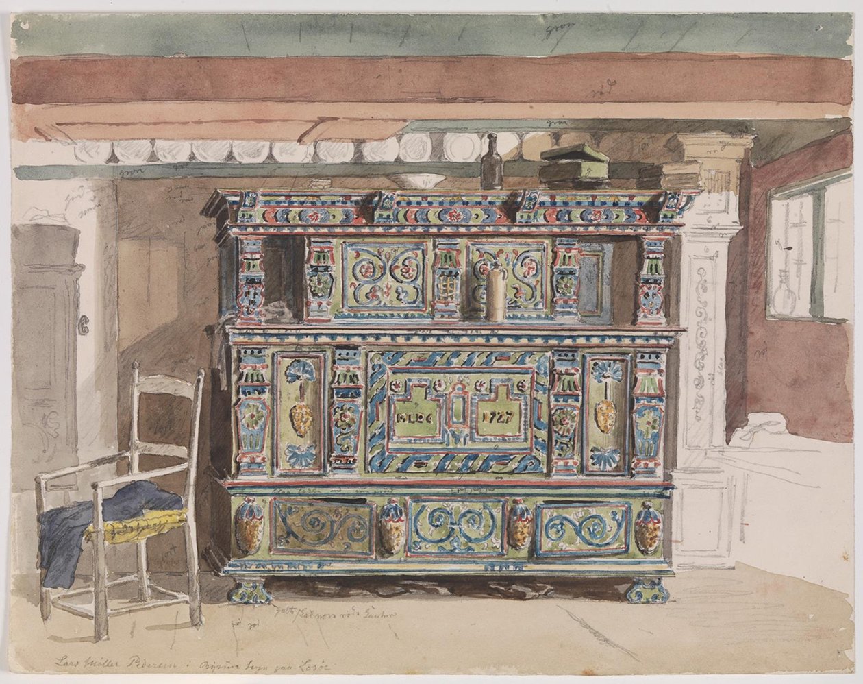 Armoire peinte, datée de 1727, dans un salon de Læsø - Martinus Rørbye
