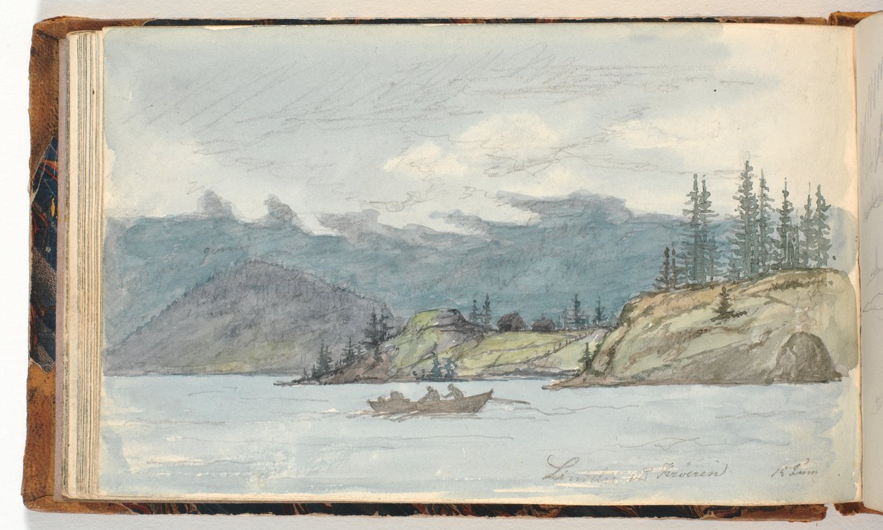 Paysage lacustre avec une barque à rames. Le fjord Krøderen, Norvège - Martinus Rørbye