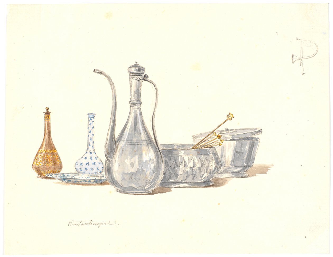 Ustensiles turcs, une cruche et deux flacons - Martinus Rørbye