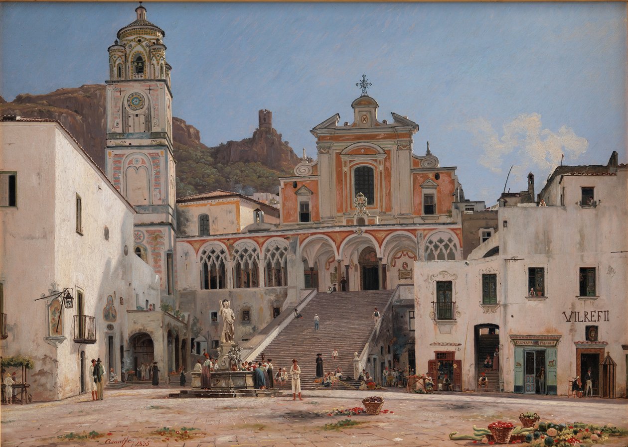 Vue de la place à Amalfi - Martinus Rørbye