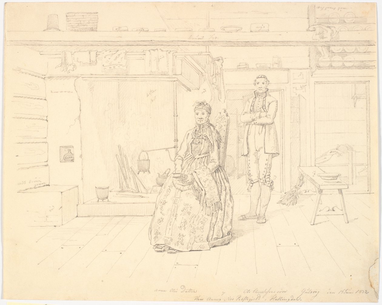 Maison paysanne norvégienne avec "Anne Oles Datter et Ole Christofersøn Gulsvig" - Martinus Rørbye
