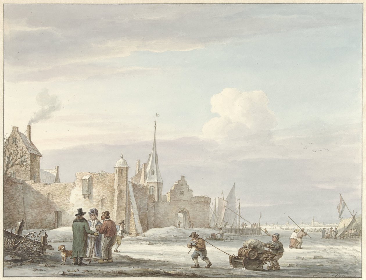 Vue de ville en hiver - Martinus Schouman