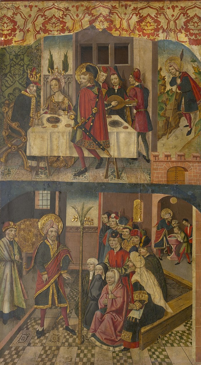 Saint Christophe prenant congé du roi qui craignait Satan, Saint Christophe et ses convertis, 1480-85 - Martín de Soria