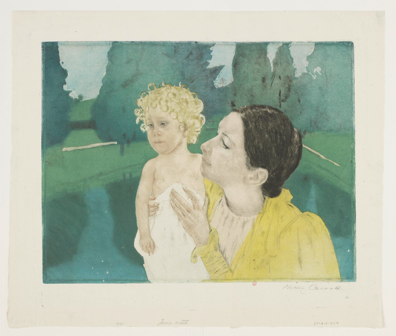 Jeune mère dans un parc devant un bassin - Mary Cassatt