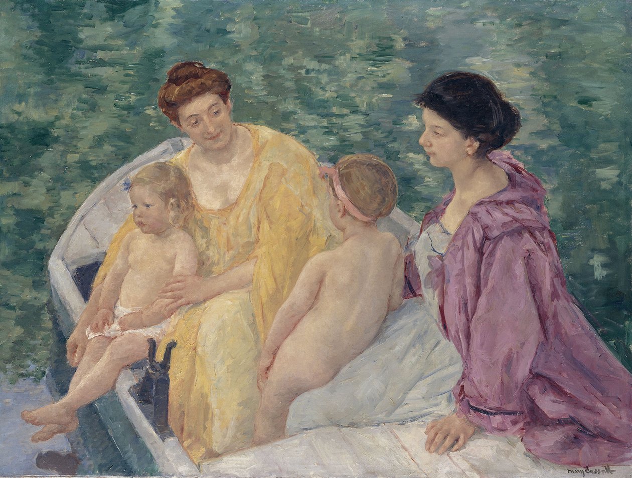 Le Bain Deux mères et leurs enfants dans un bateau - Mary Cassatt