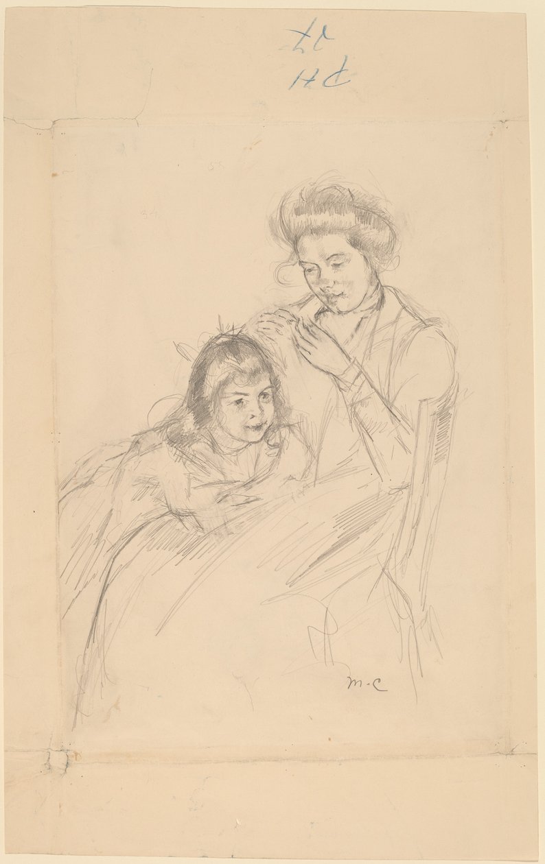 Margot appuyée contre le genou de Reine - Mary Cassatt