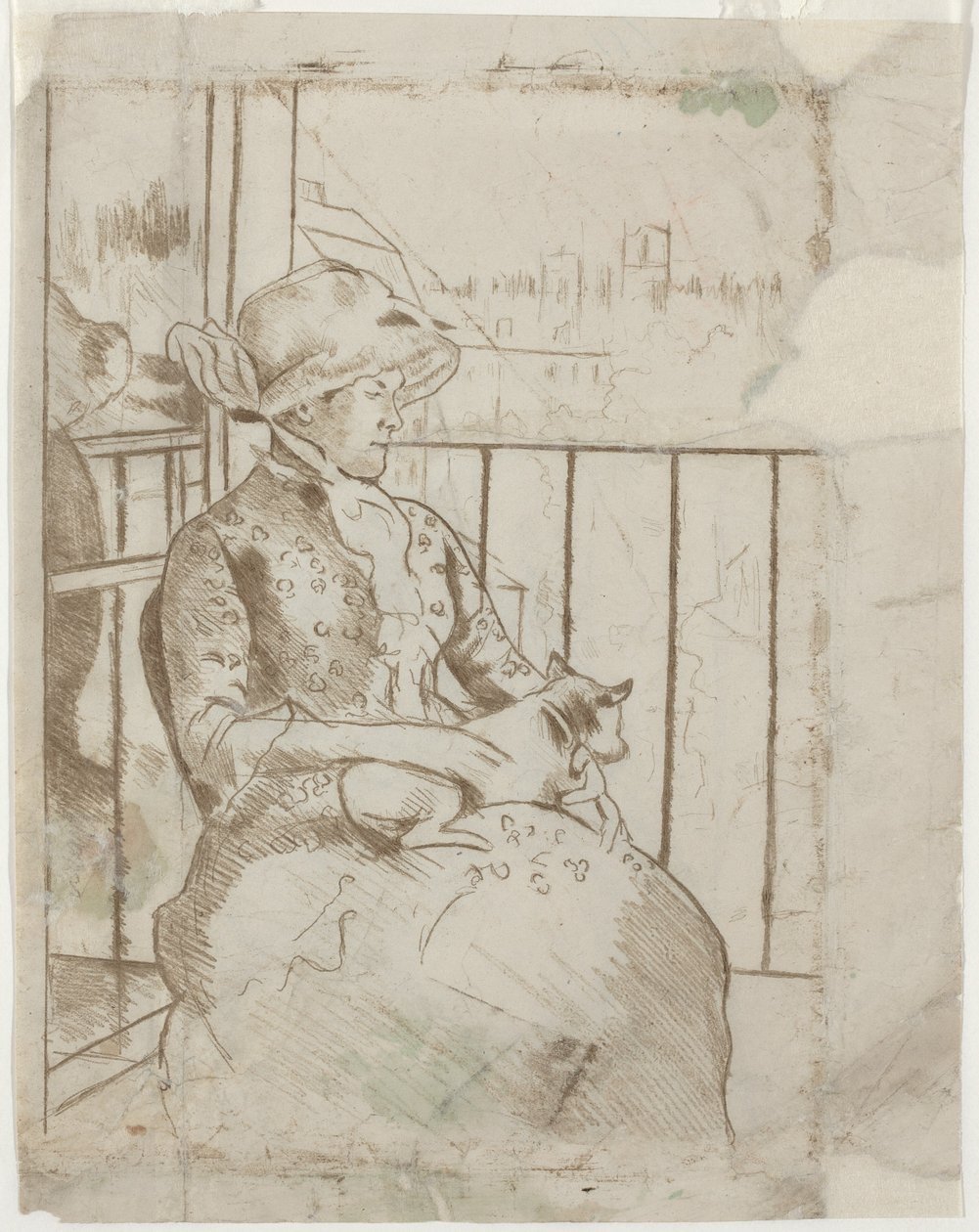 Susan sur un balcon tenant un chien - Mary Cassatt