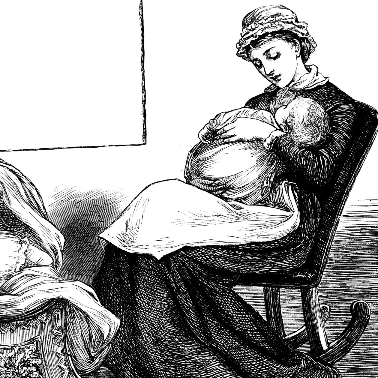 Une mère câlinant son enfant, assise sur une chaise berçante - Mary Ellen Edwards