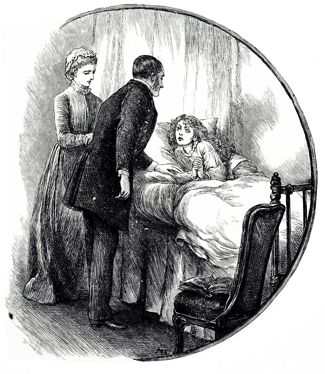 Gravure représentant un médecin rendant visite à son jeune patient à domicile - Mary Ellen Edwards