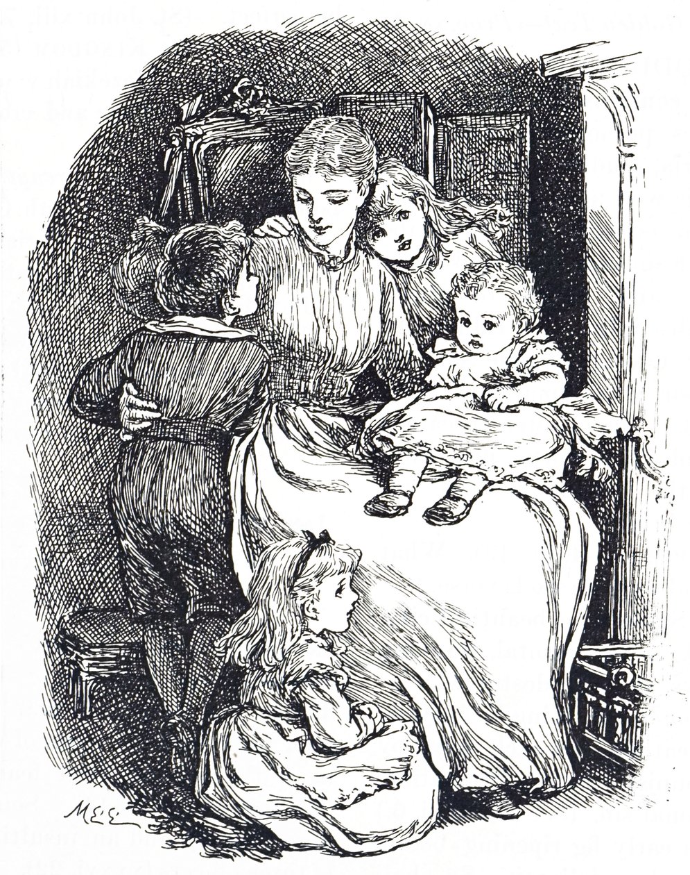 Illustration représentant une mère avec ses enfants - Mary Ellen Edwards