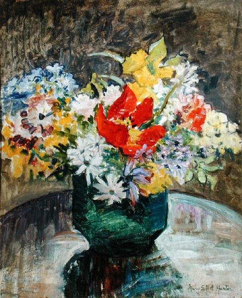 Fleurs dans un vase vert - Mary Ethel Hunter