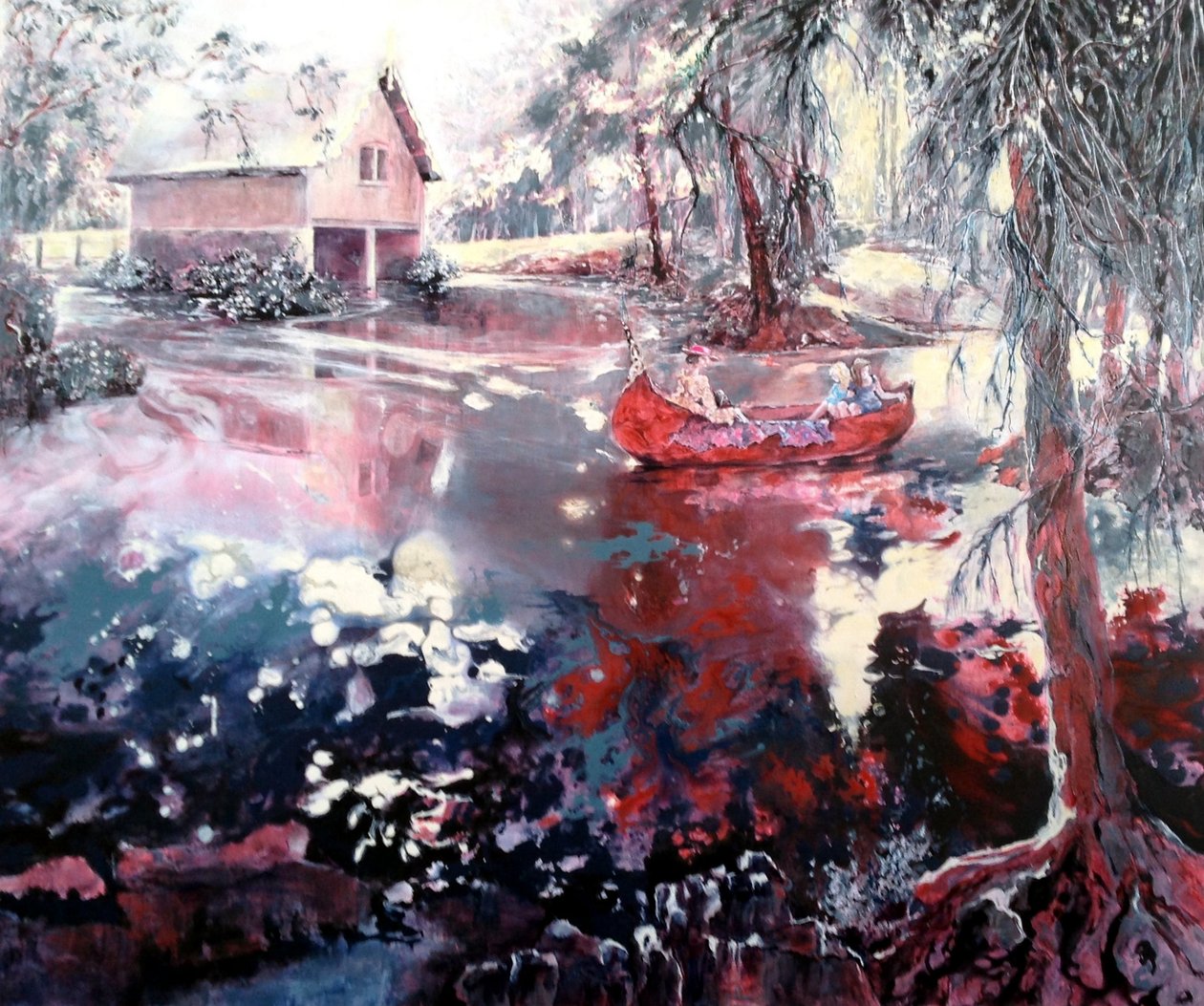 Maison de bateau et lac d