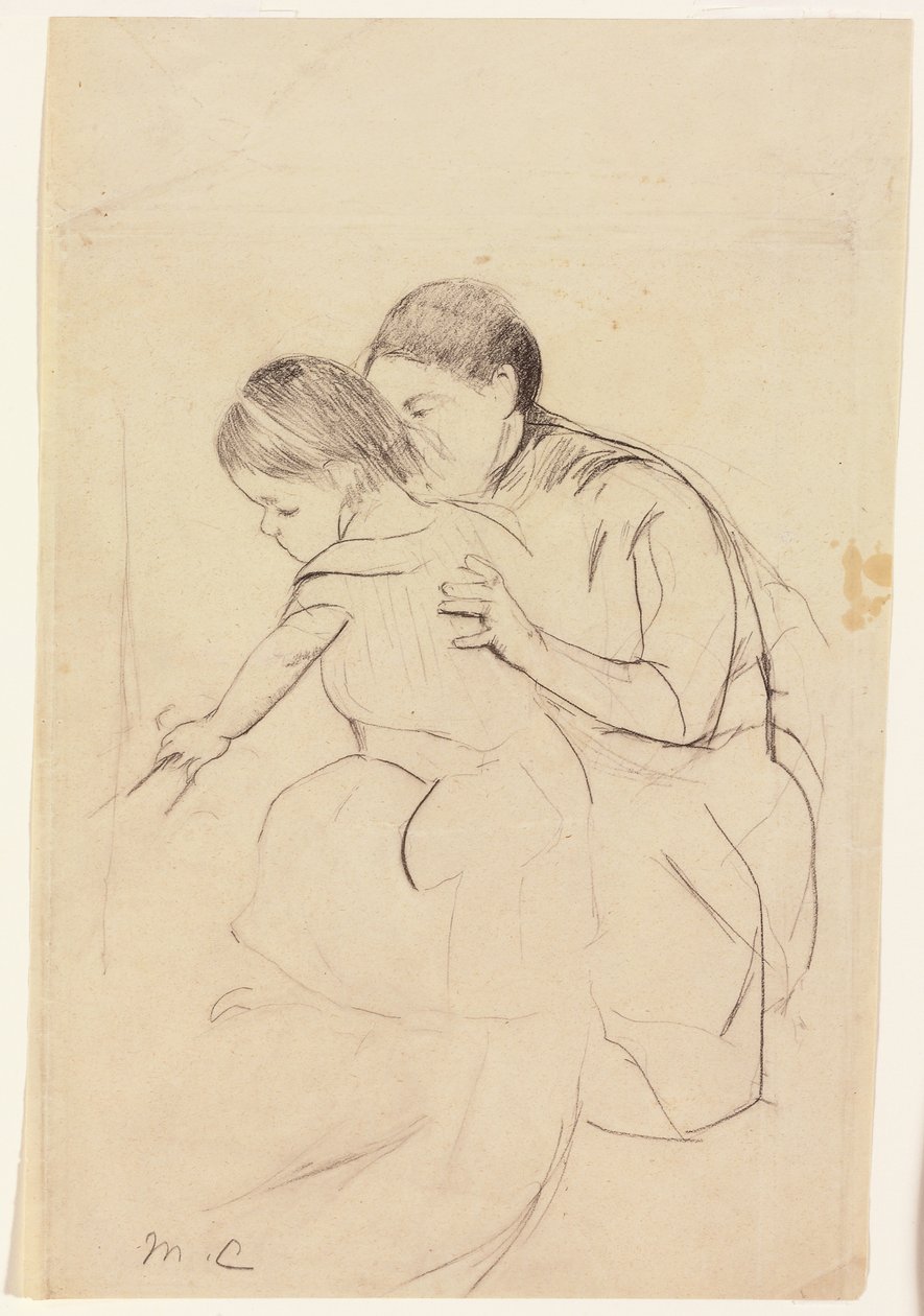 Bébé touchant une baignoire de la main gauche, tenu par sa nourrice, vers 1891 - Mary Cassatt