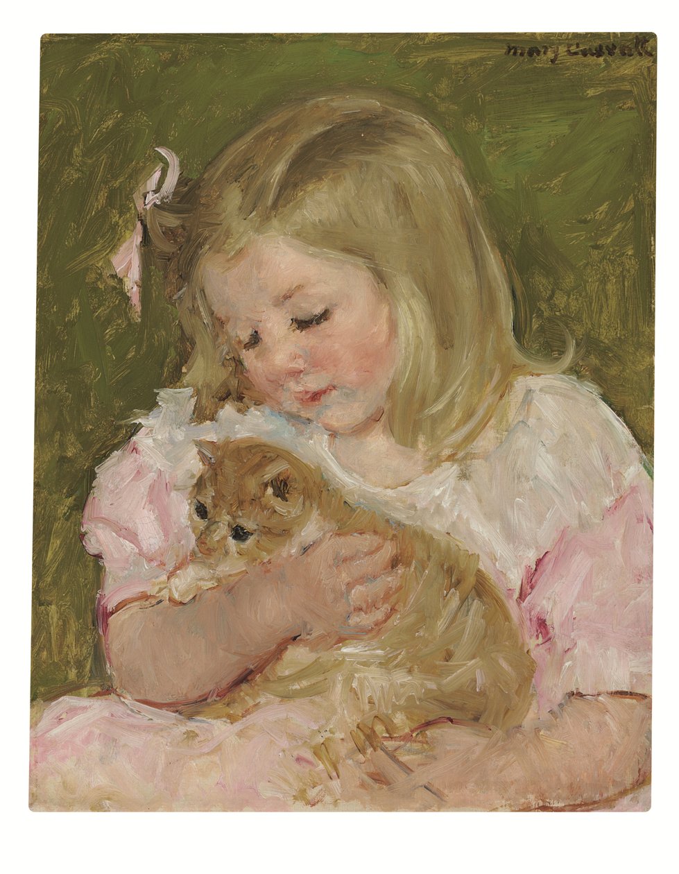 Sara tenant un chat, vers 1907-08 (huile sur toile) - Mary Stevenson Cassatt