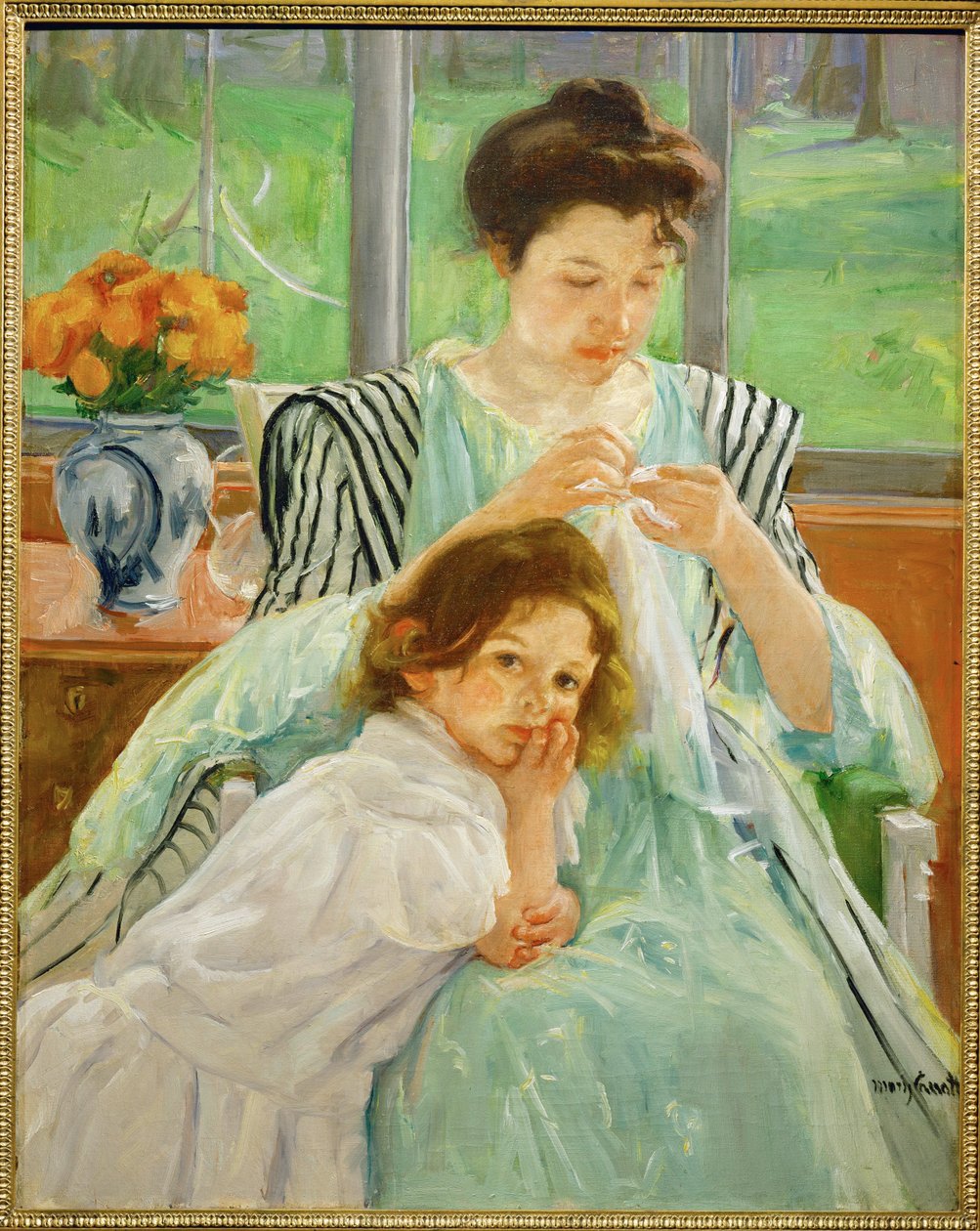 Jeune mère cousant (peinture sur toile) - Mary Stevenson Cassatt