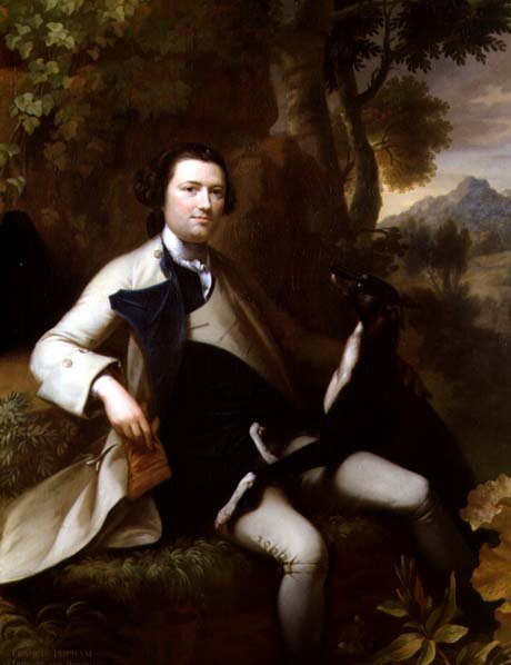 Francis Popham (d.1780) assis dans un paysage boisé avec son lévrier - Mason Chamberlain
