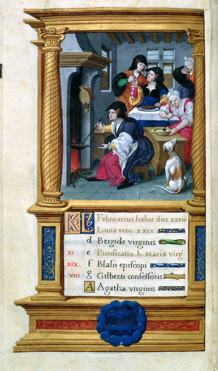 MS W449 fol.3v Février : Cuisine et festin, c.1525 - Master Jean de Mauleon