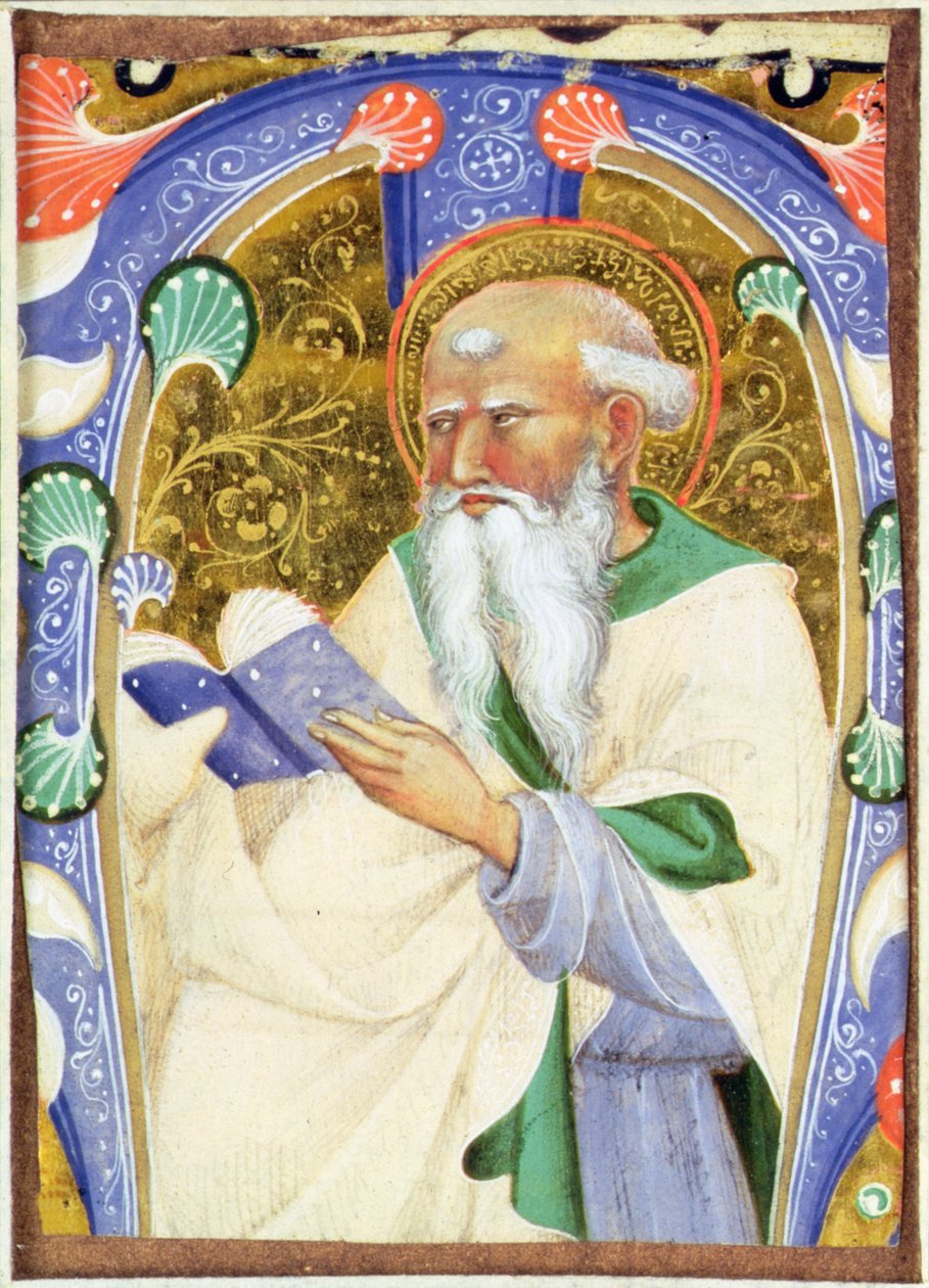 Initiale historiée M représentant un saint barbu avec un livre - Master of San Michele of Murano