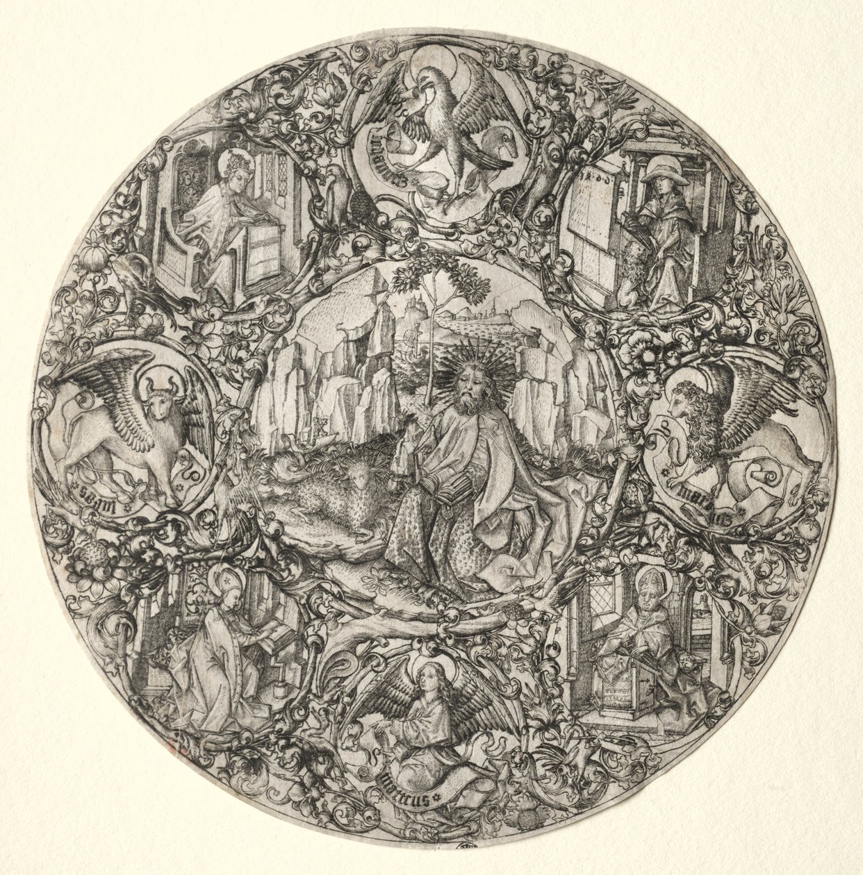 Saint Jean-Baptiste entouré des évangélistes et des quatre pères de l