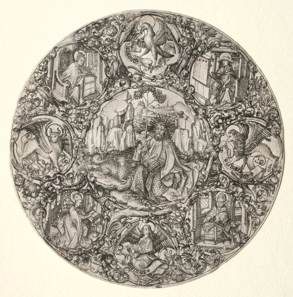 Saint Jean-Baptiste entouré des Évangélistes et des Quatre Pères de l