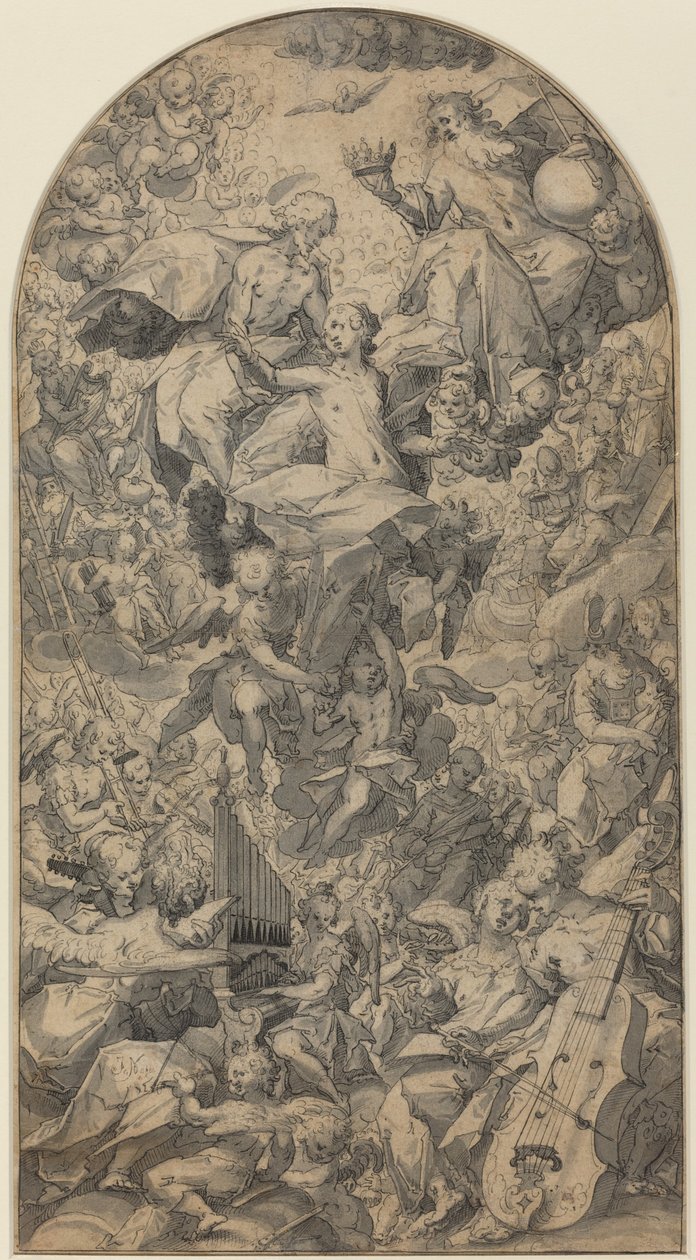 Le Couronnement de la Vierge avec des musiciens angéliques et tous les saints - Master J.N.