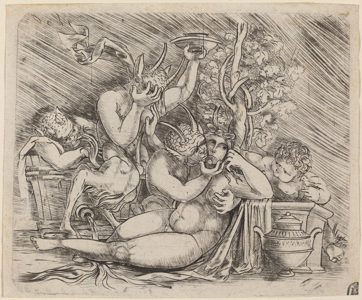 Scène bacchanale avec satyres et ménade - Master of 1515