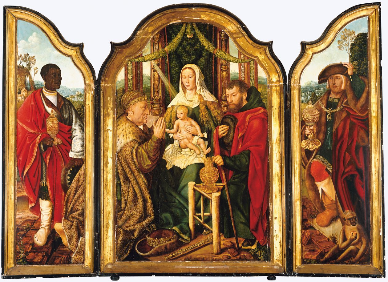 La Sainte Famille avec Melchior offrant de l