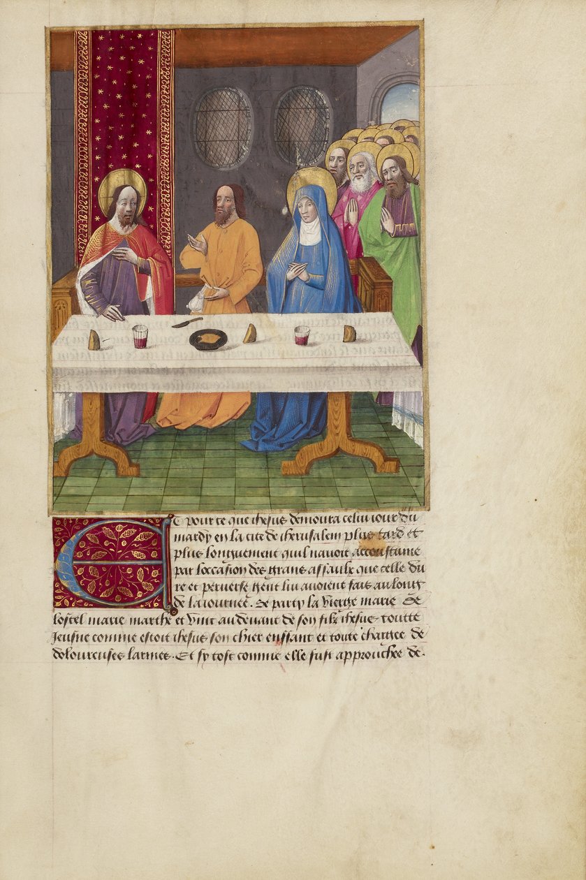 Judas assis à une table entre le Christ et la Vierge - Master of Guillaume Lambert