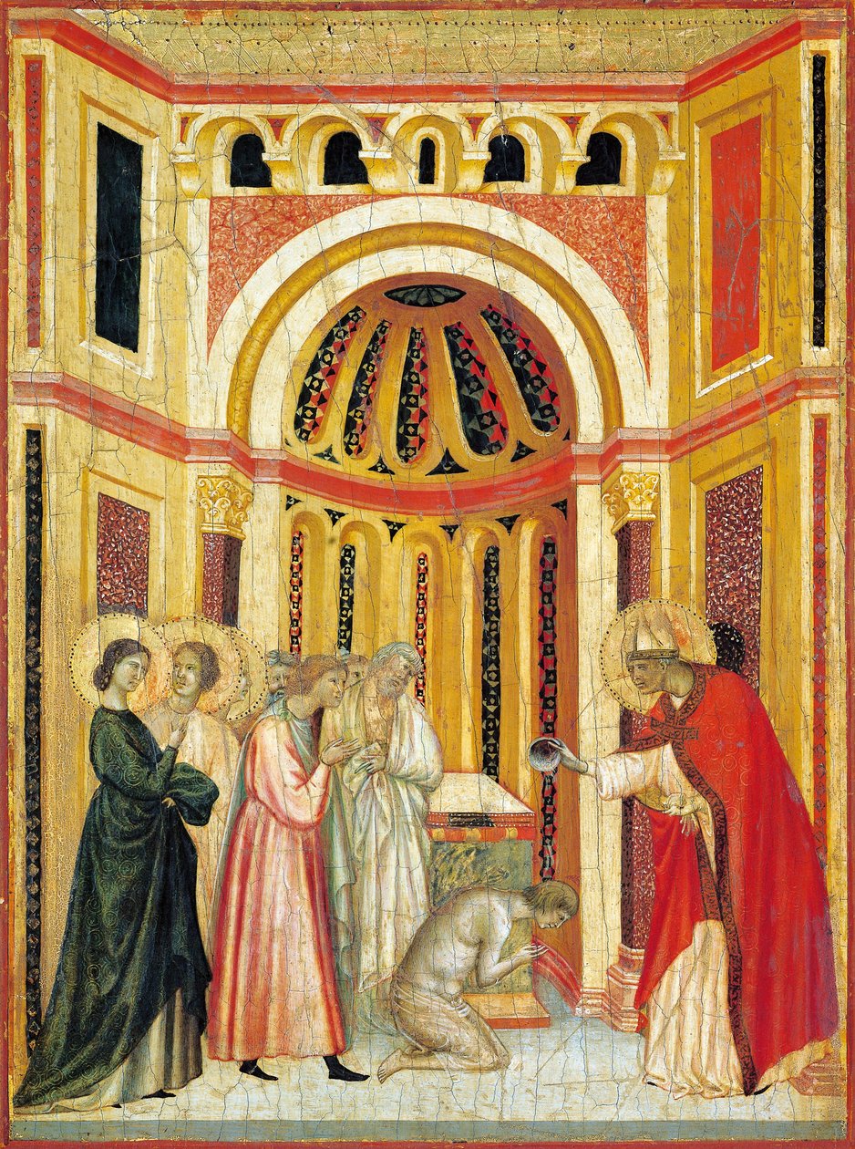 Évêque Urbain baptisant Tiburcio, (détail) - Master of Saint Cecilia