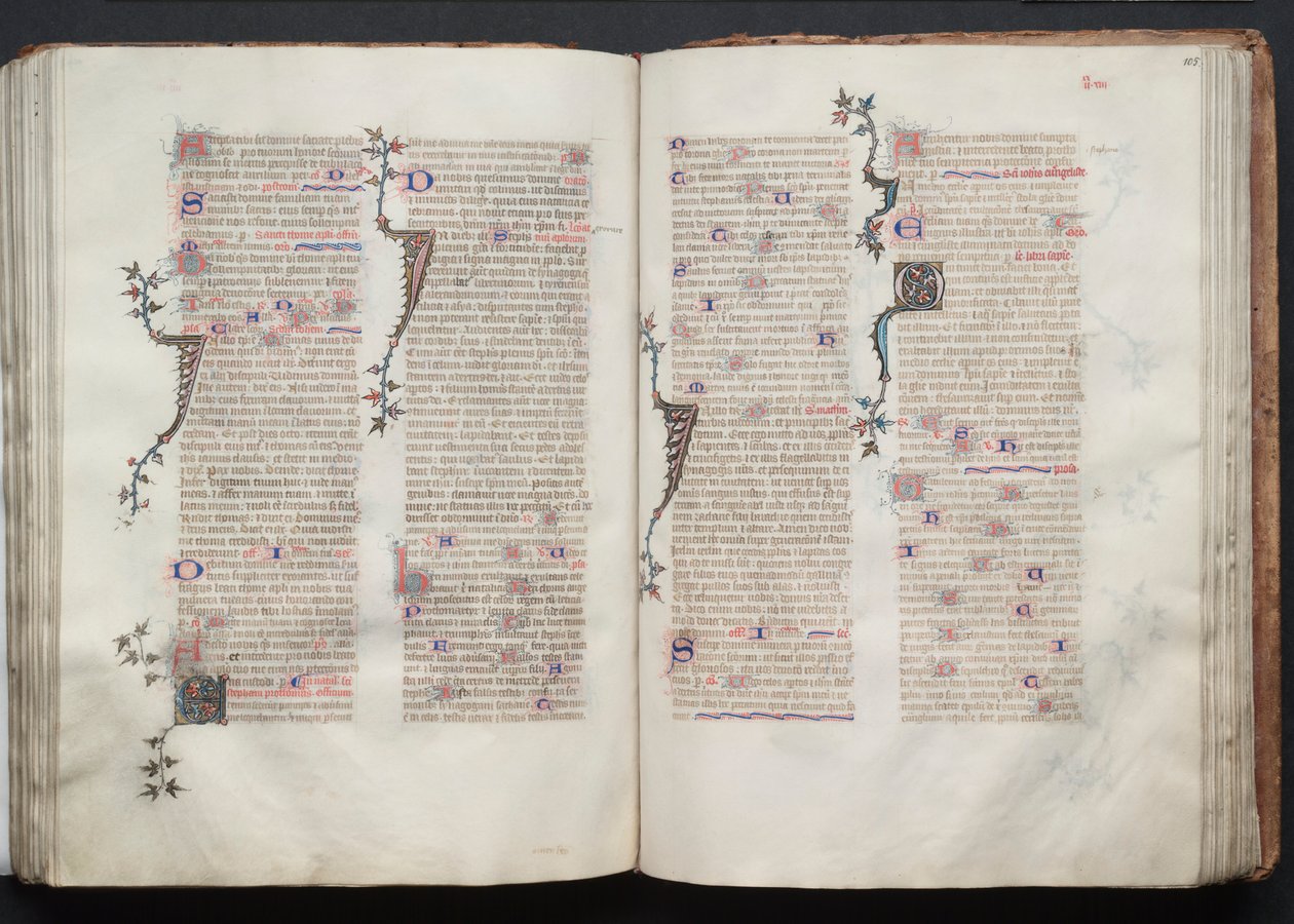 Le Missel de Gotha : Fol. 105r, texte, vers 1375 - Master of the Boqueteaux