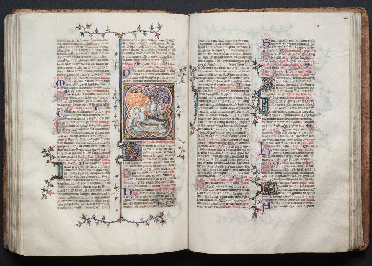 Le Missel de Gotha: Fol. 113v, La Naissance de Jean-Baptiste, vers 1375 - Master of the Boqueteaux