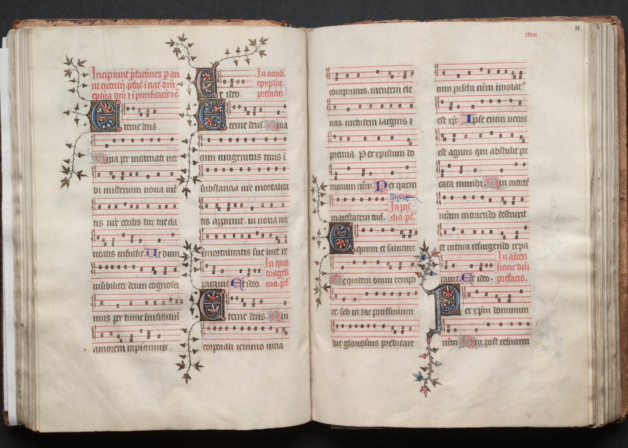Le Missel de Gotha : Fol. 57v, Texte, vers 1375 - Master of the Boqueteaux